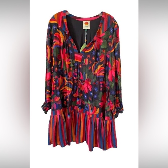 FARM Rio Dresses & Skirts - Farm Rio Black Banana Sky
Mini Dress Colorful Floral Dress Size Small NWT